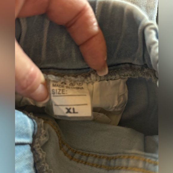 High Waist Skinny Stretch distressed pull on Jeans. Drawstring Elastic Waist. - Picture 6 of 6